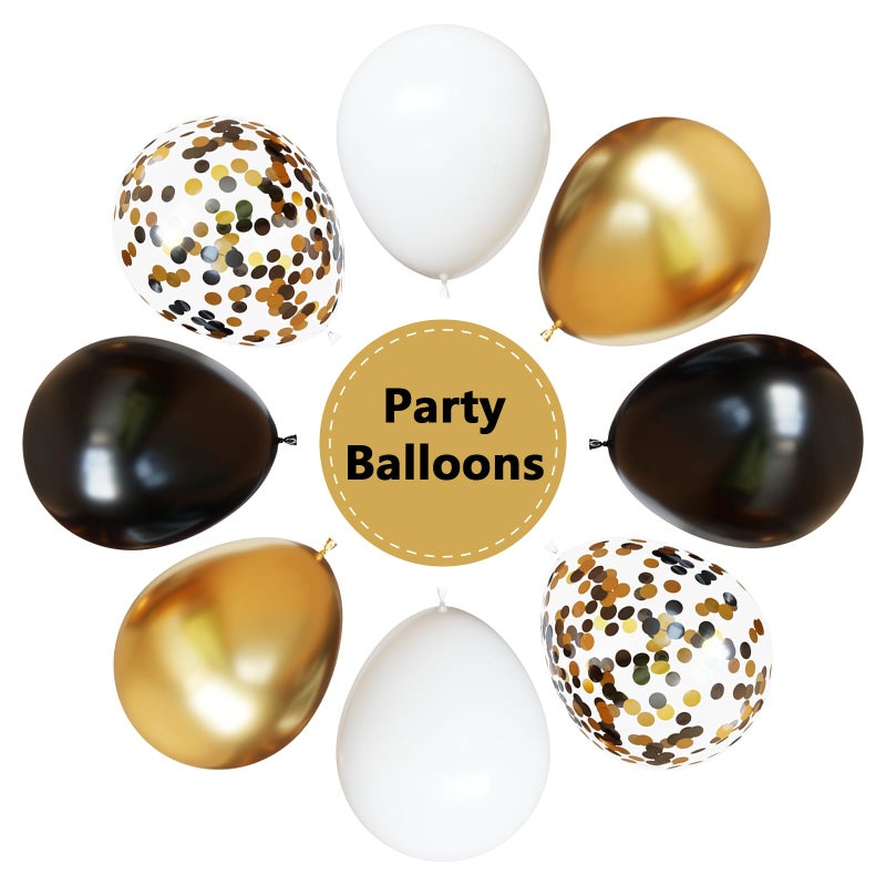 YMSZ Black White Gold Balloons Set, 67 Pcs 12 Inch Black Gold Confetti Party Balloons for Birthday, New Year, Graduation Party Decorations - Image 3